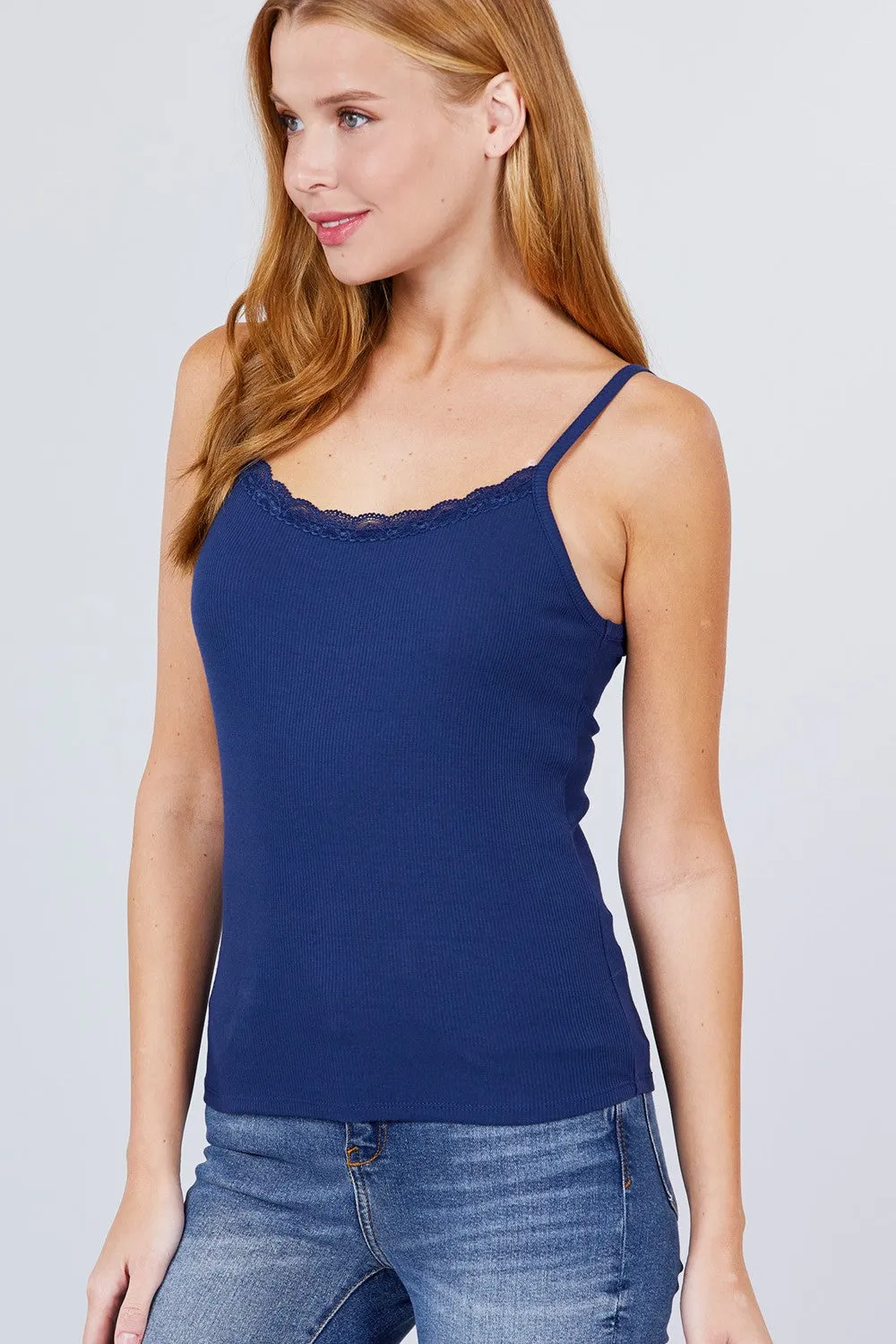 Lace Trim Rib Cami Knit Top