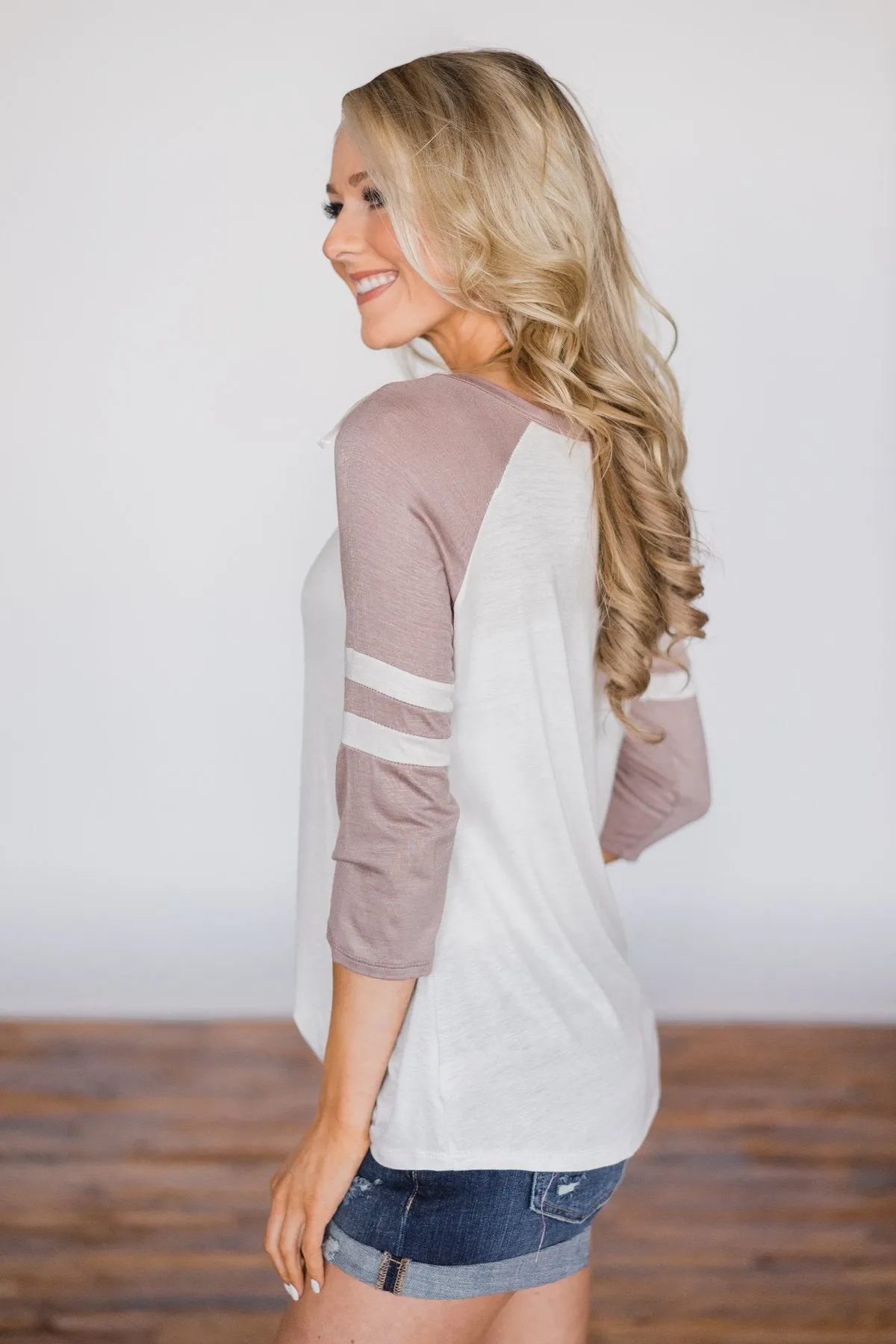 Lace Up Baseball Tee- Taupe