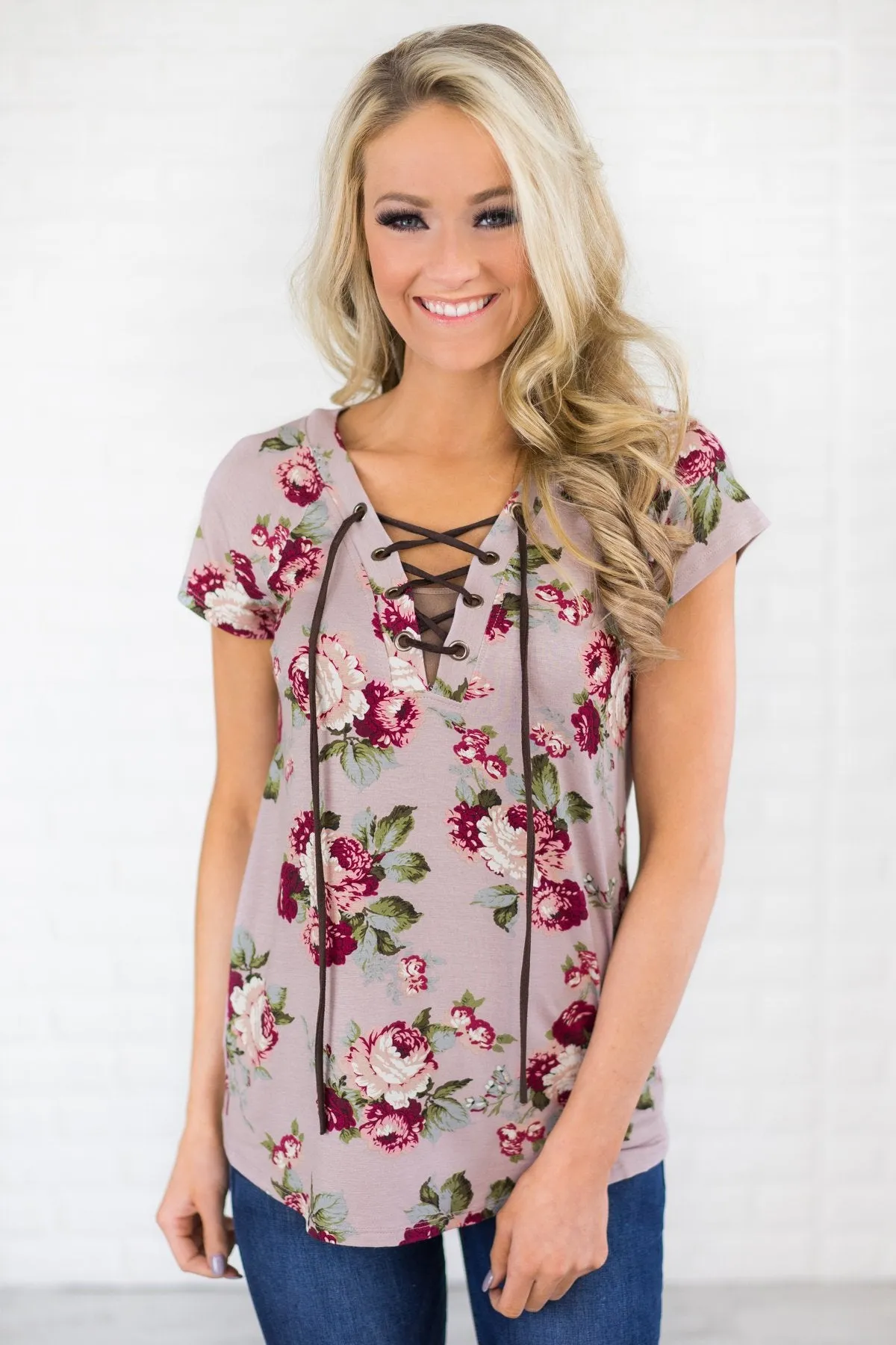 Lace Up Floral Top