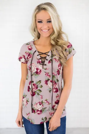 Lace Up Floral Top