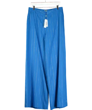 L'agence Blue Pilar Linen-blend  Metallic Pinstripe Pants UK 10