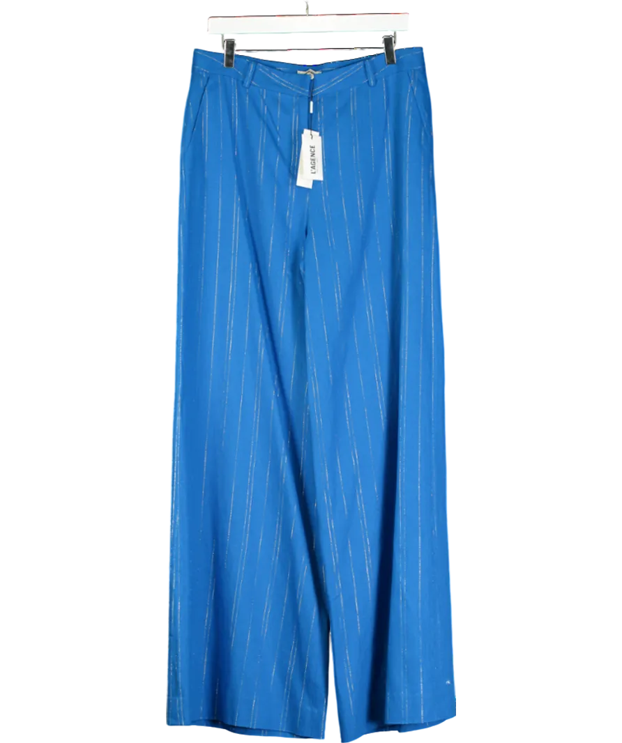 L'agence Blue Pilar Linen-blend  Metallic Pinstripe Pants UK 10