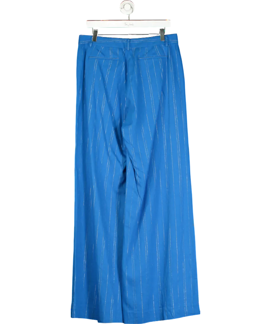 L'agence Blue Pilar Linen-blend  Metallic Pinstripe Pants UK 10