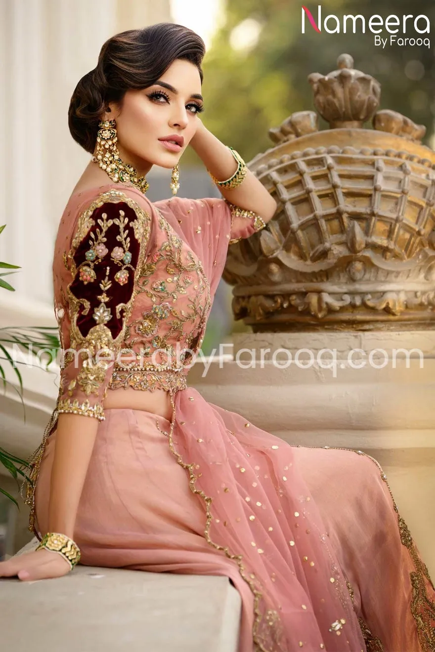 Latest Designer Peach Lehenga Combination Attire #BN185