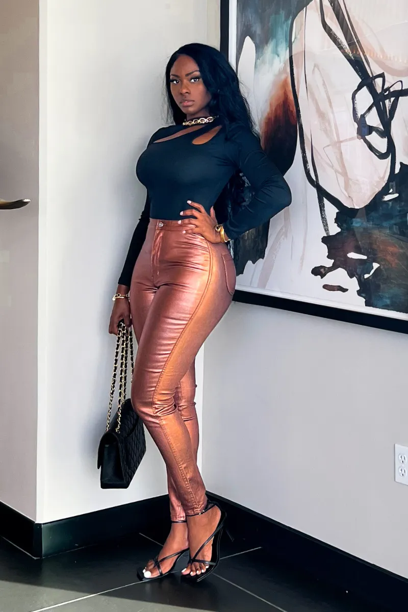 LET ME HOLD YOU CHOCOLATE METALLIC | PANTS