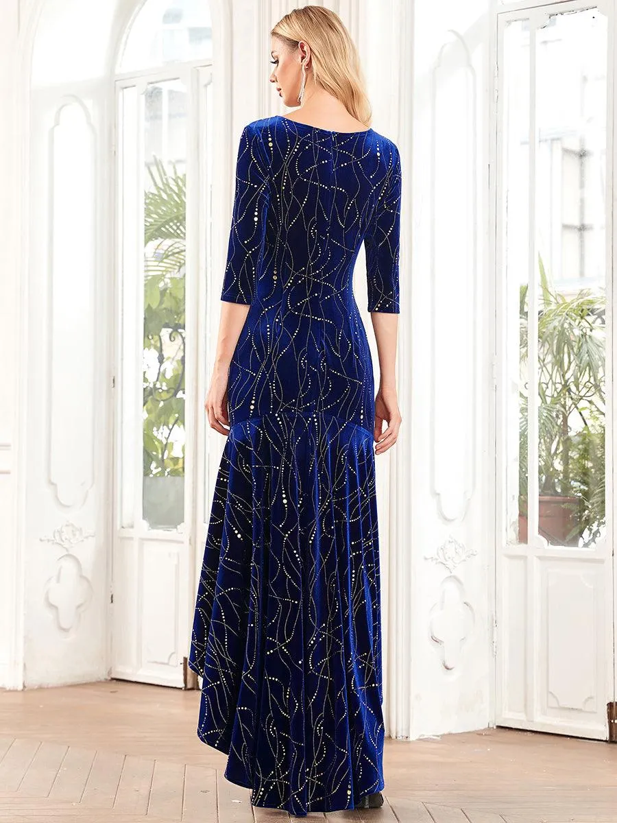 élégante Robe De Soirée En Velours Haute-basse(Vente finale)