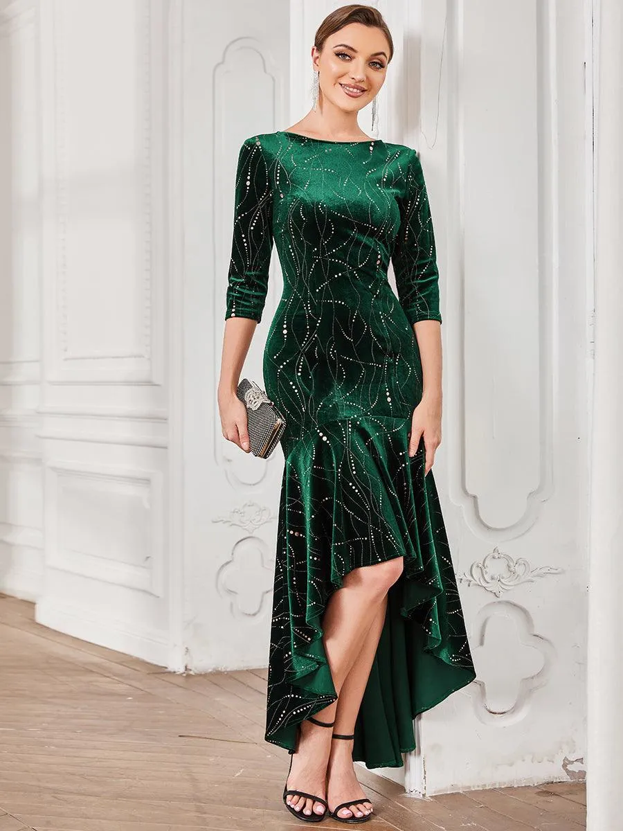 élégante Robe De Soirée En Velours Haute-basse(Vente finale)