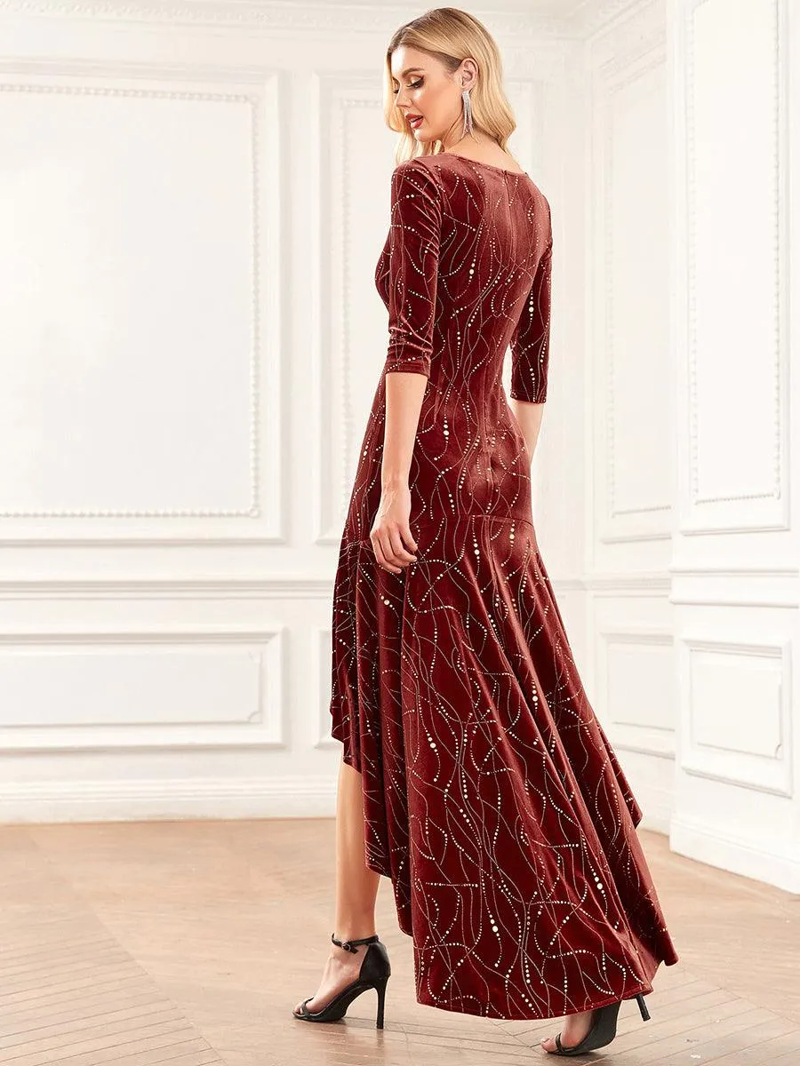 élégante Robe De Soirée En Velours Haute-basse(Vente finale)