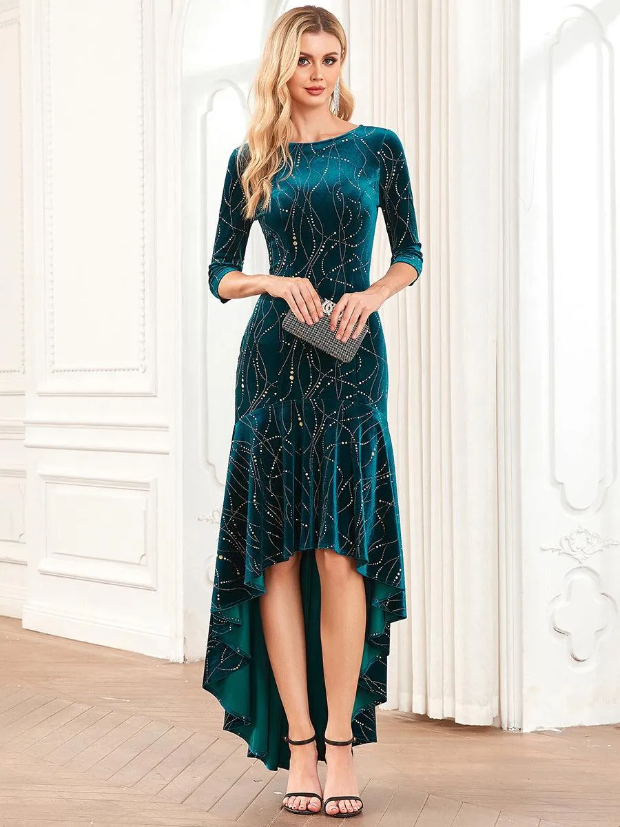 élégante Robe De Soirée En Velours Haute-basse(Vente finale)