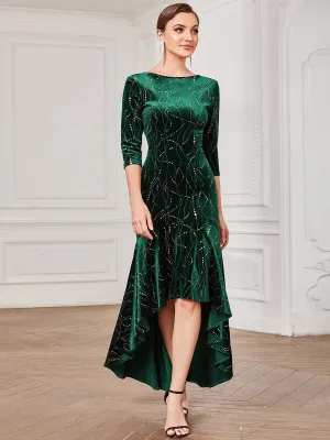 élégante Robe De Soirée En Velours Haute-basse(Vente finale)