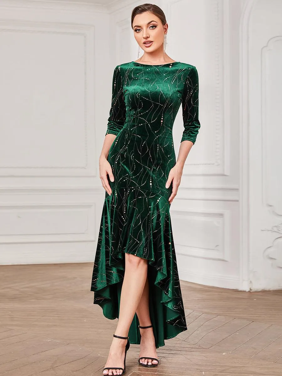 élégante Robe De Soirée En Velours Haute-basse(Vente finale)