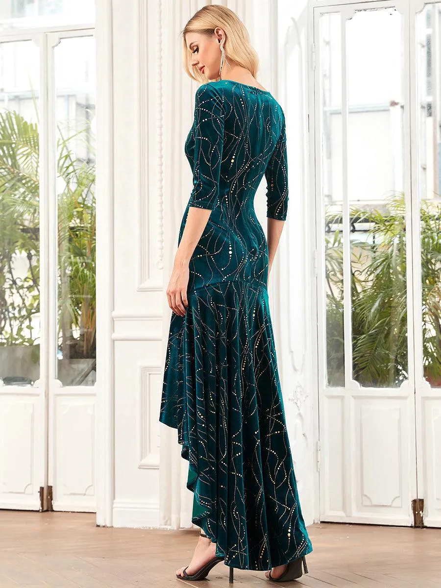 élégante Robe De Soirée En Velours Haute-basse(Vente finale)
