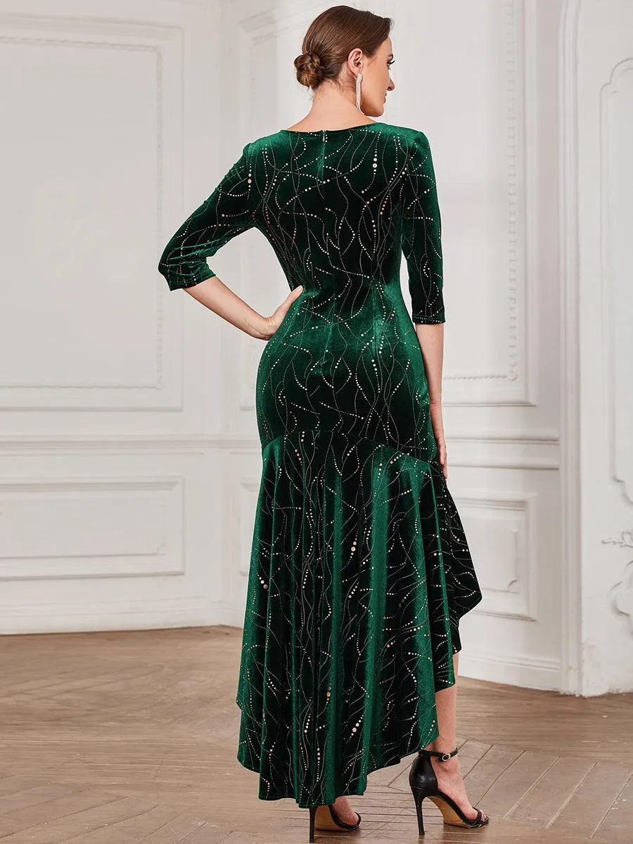 élégante Robe De Soirée En Velours Haute-basse(Vente finale)