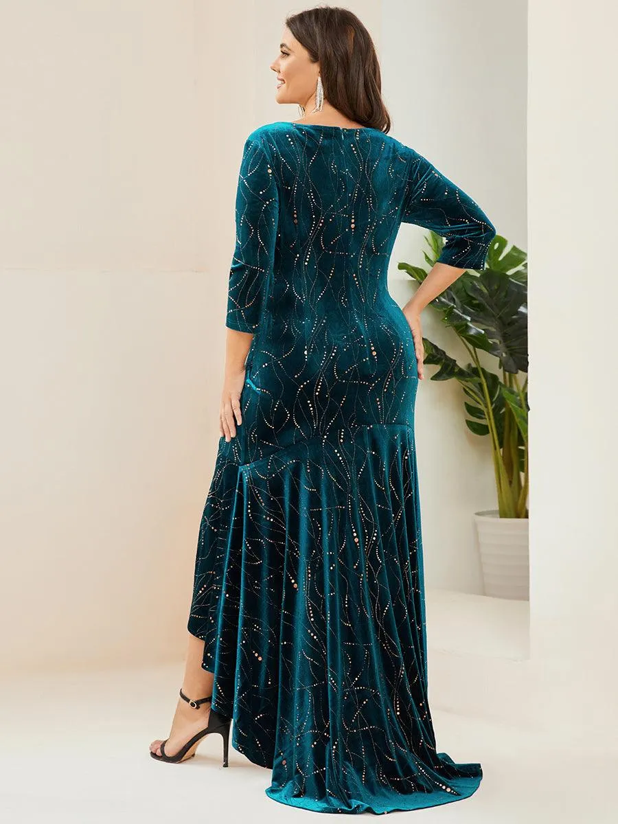 élégante Robe De Soirée En Velours Haute-basse(Vente finale)