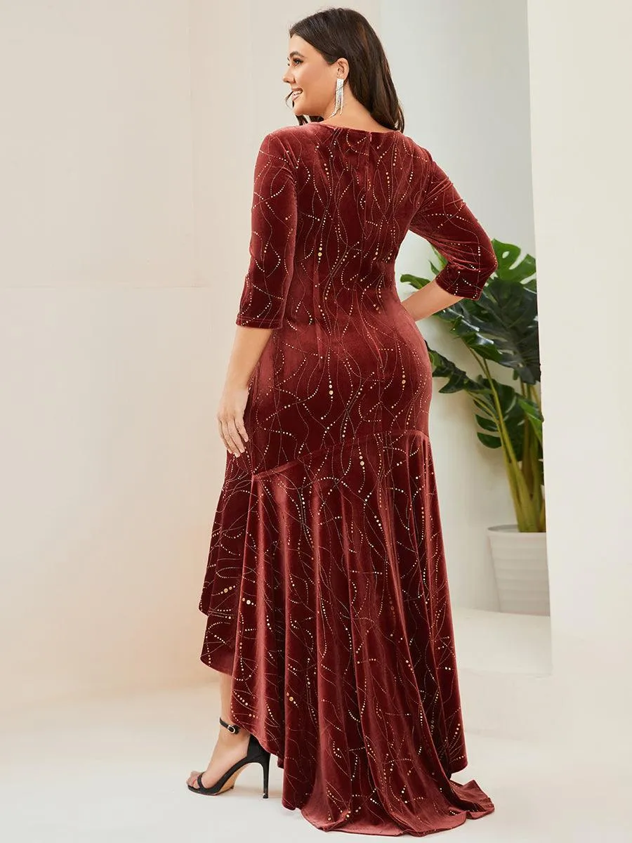 élégante Robe De Soirée En Velours Haute-basse(Vente finale)