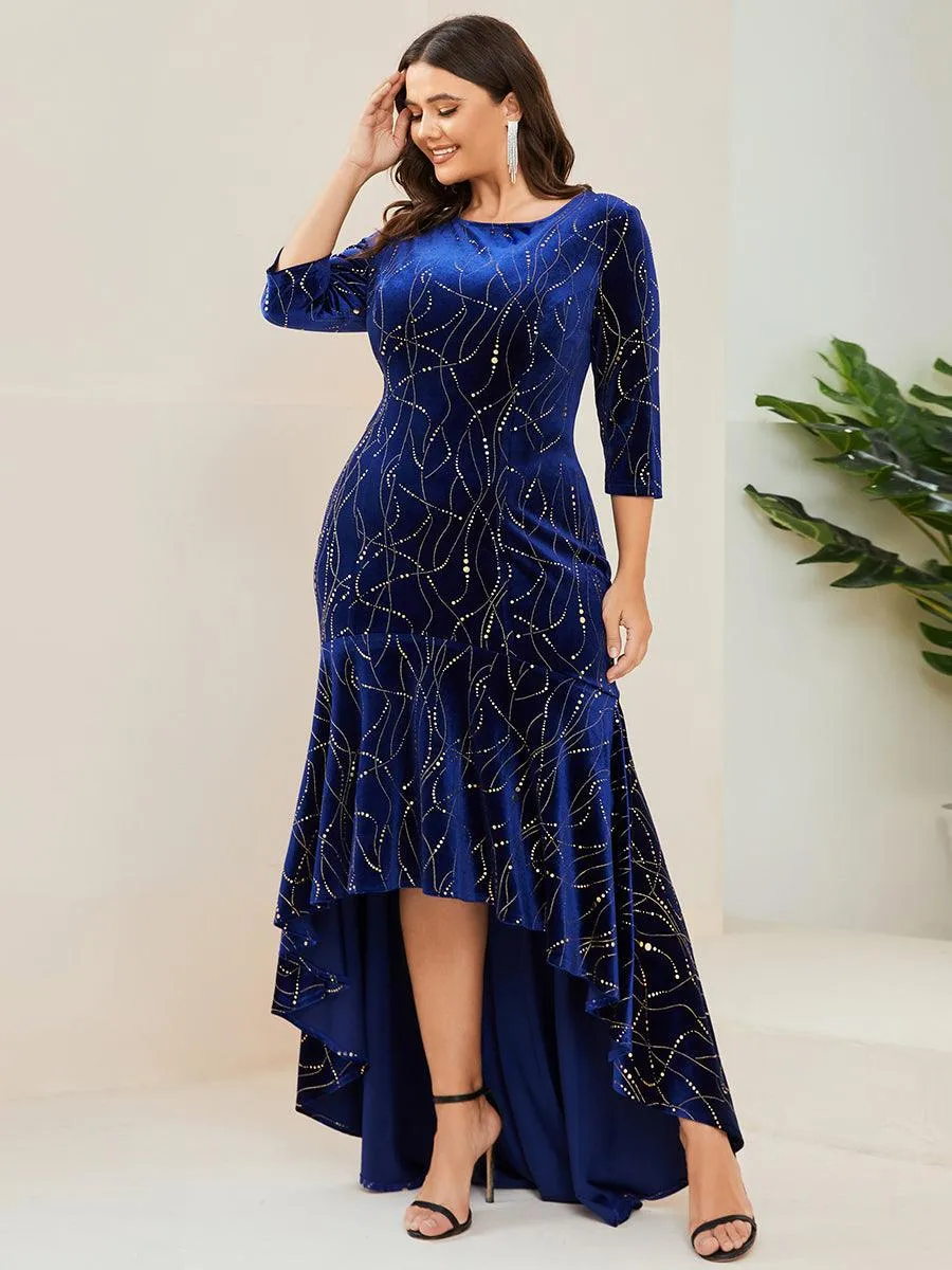 élégante Robe De Soirée En Velours Haute-basse(Vente finale)