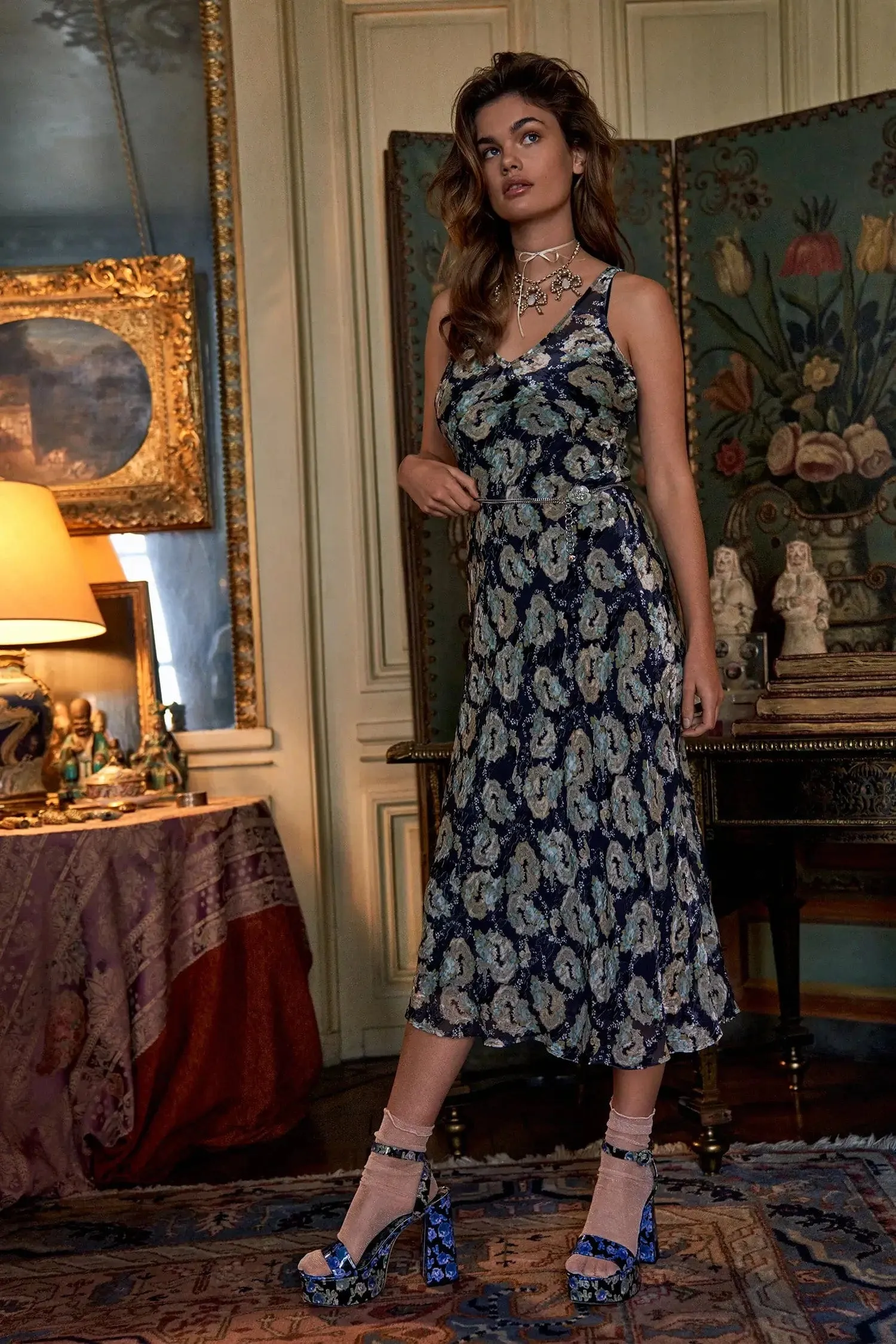 liana Slip dress in deep sea shadows