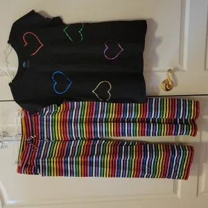 Like New Victoria's Secret Black &amp; Multicolor Heart Striped Pajama Set
