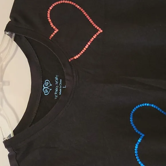 Like New Victoria's Secret Black &amp; Multicolor Heart Striped Pajama Set