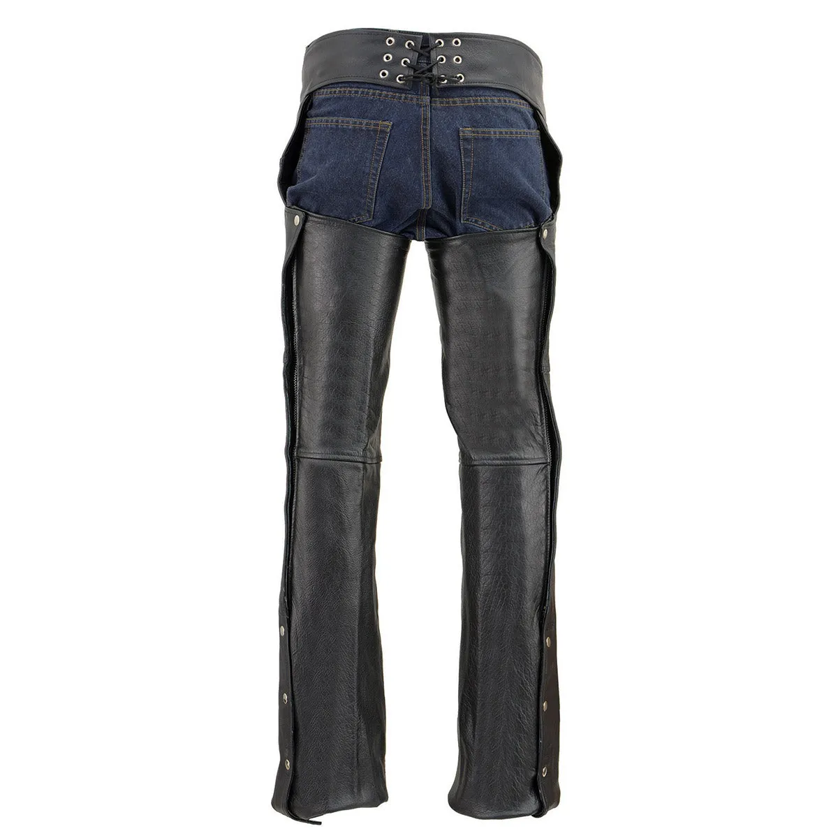 LKM5781 Jean Pocket Chaps for Men's Black Premium Leather- Classic Jean Style Pockets Motorcycle Riders Chap- LKM5781