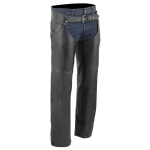 LKM5781 Jean Pocket Chaps for Men's Black Premium Leather- Classic Jean Style Pockets Motorcycle Riders Chap- LKM5781