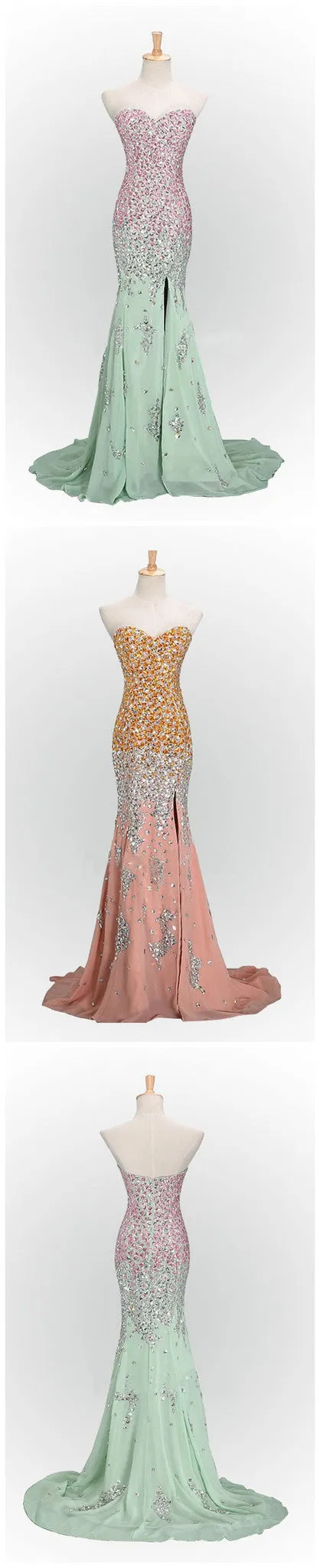 Long Mint Mermaid Sweetheart Sparkly Popular Unique Prom Dress,PD0113
