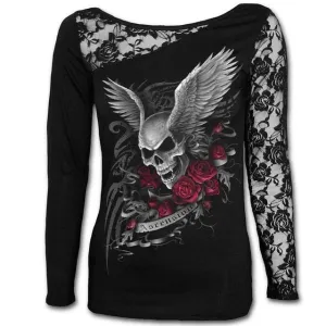 Long Sleeve Lace Skull Cotton Top M-5XL
