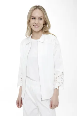 Long Sleeve Zip Front Shirt with Lace Details