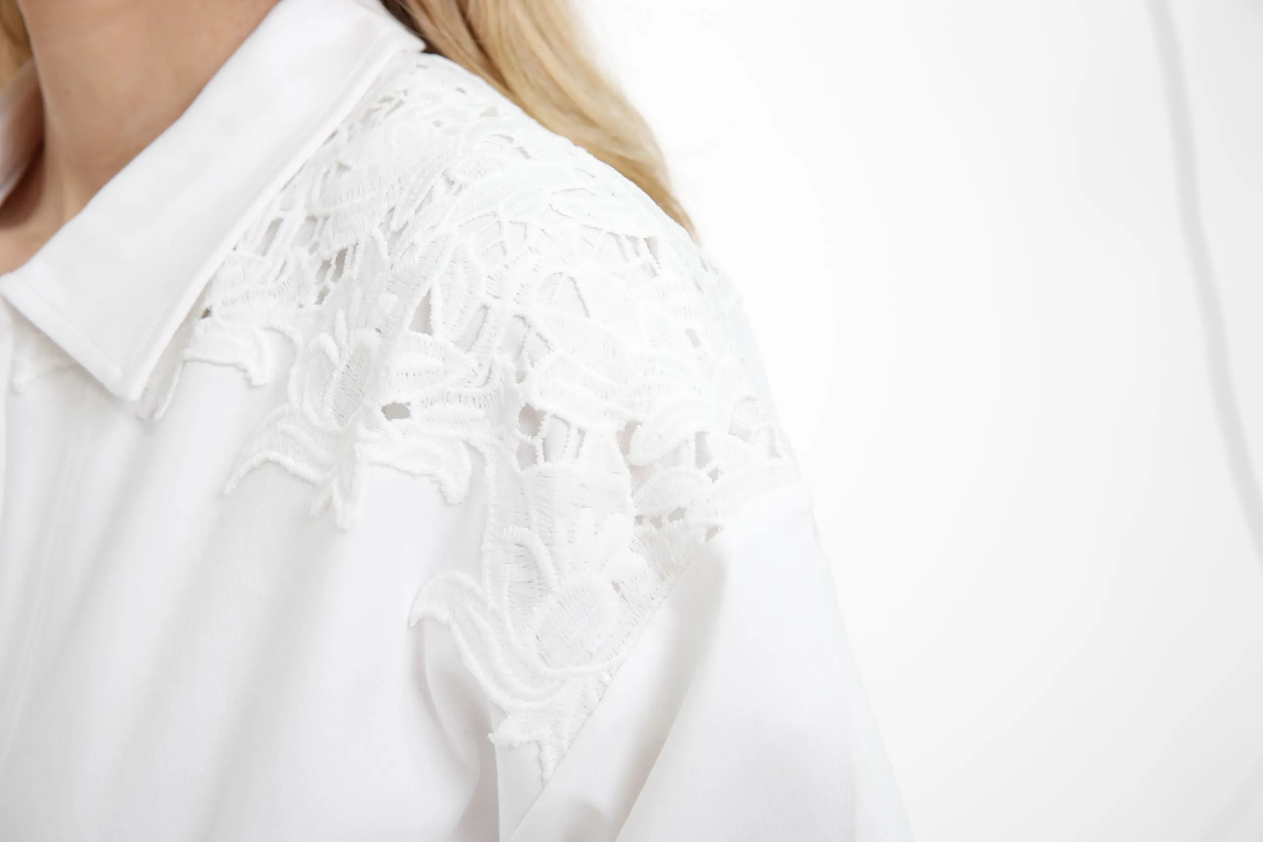 Long Sleeve Zip Front Shirt with Lace Details