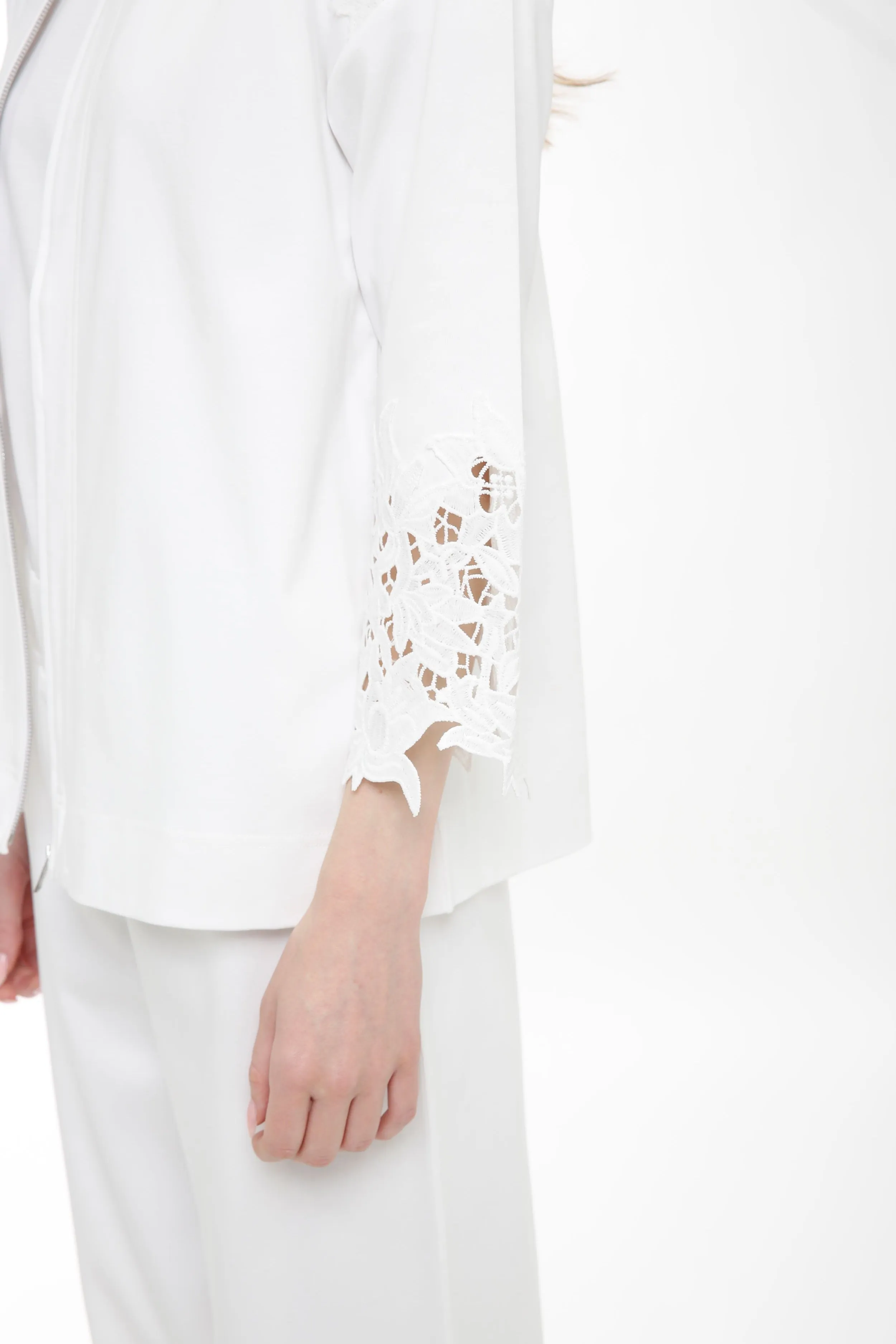 Long Sleeve Zip Front Shirt with Lace Details