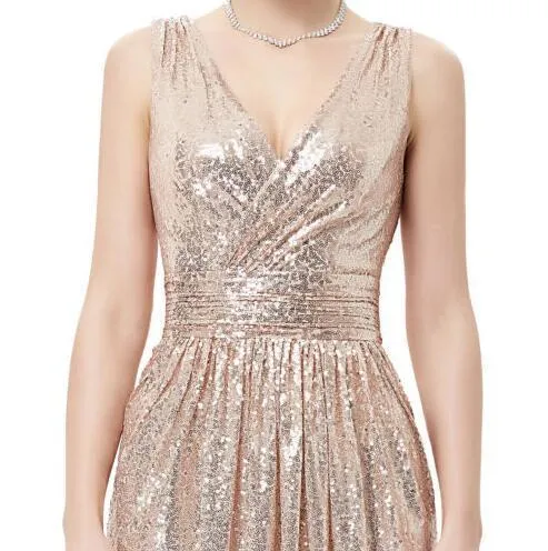 Long V-Neck Sequin Sparkly A-Line Red Black  Silver Bridesmaid Dresses , PD0299