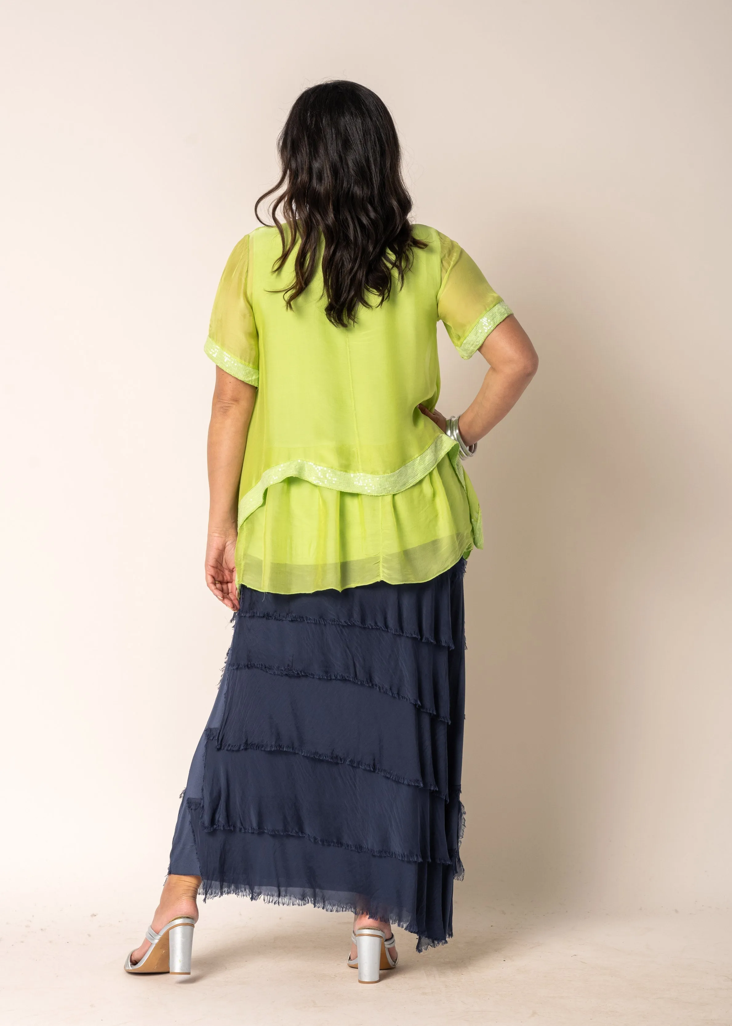 Malaika Silk Top in Lime Splice