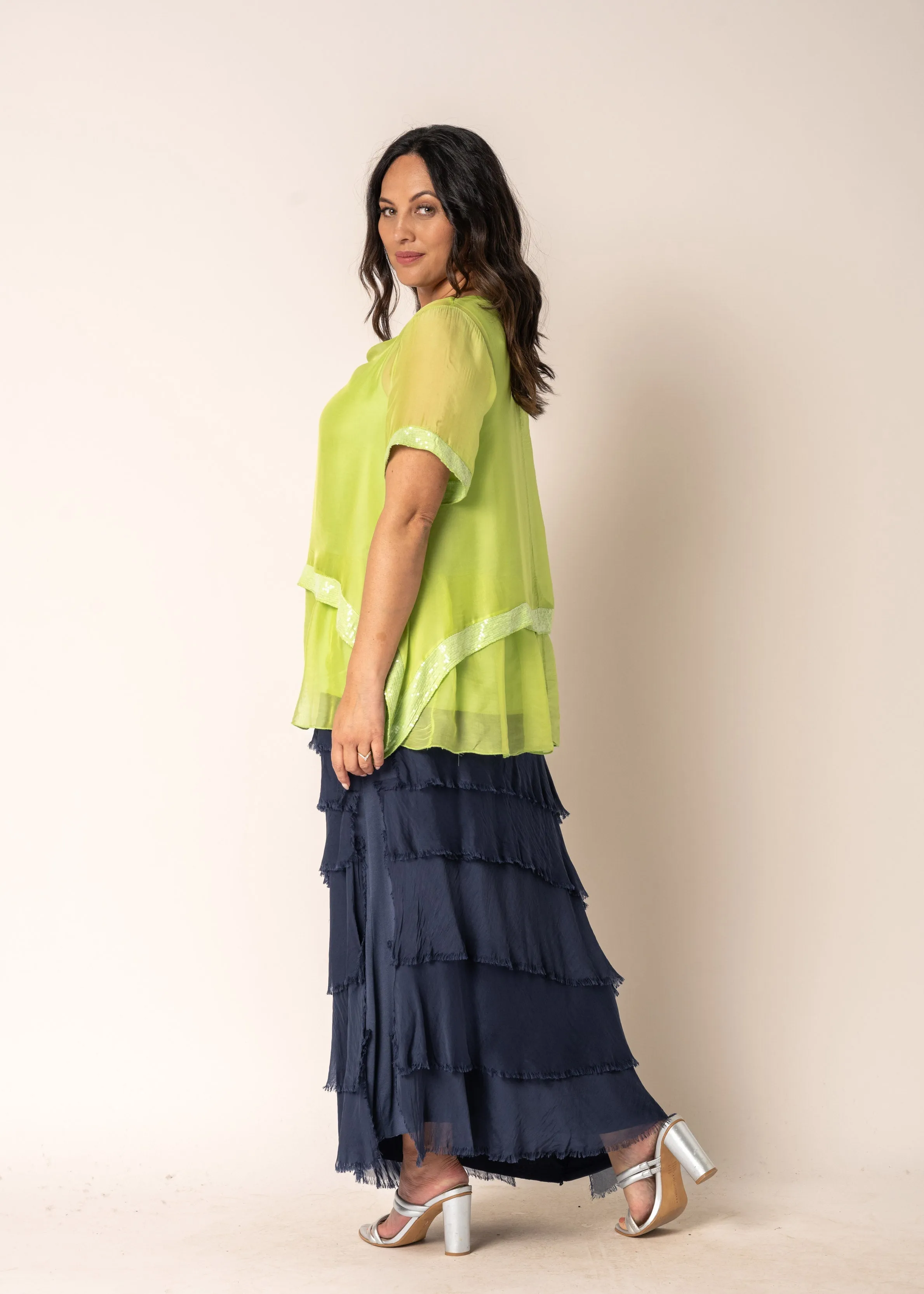 Malaika Silk Top in Lime Splice