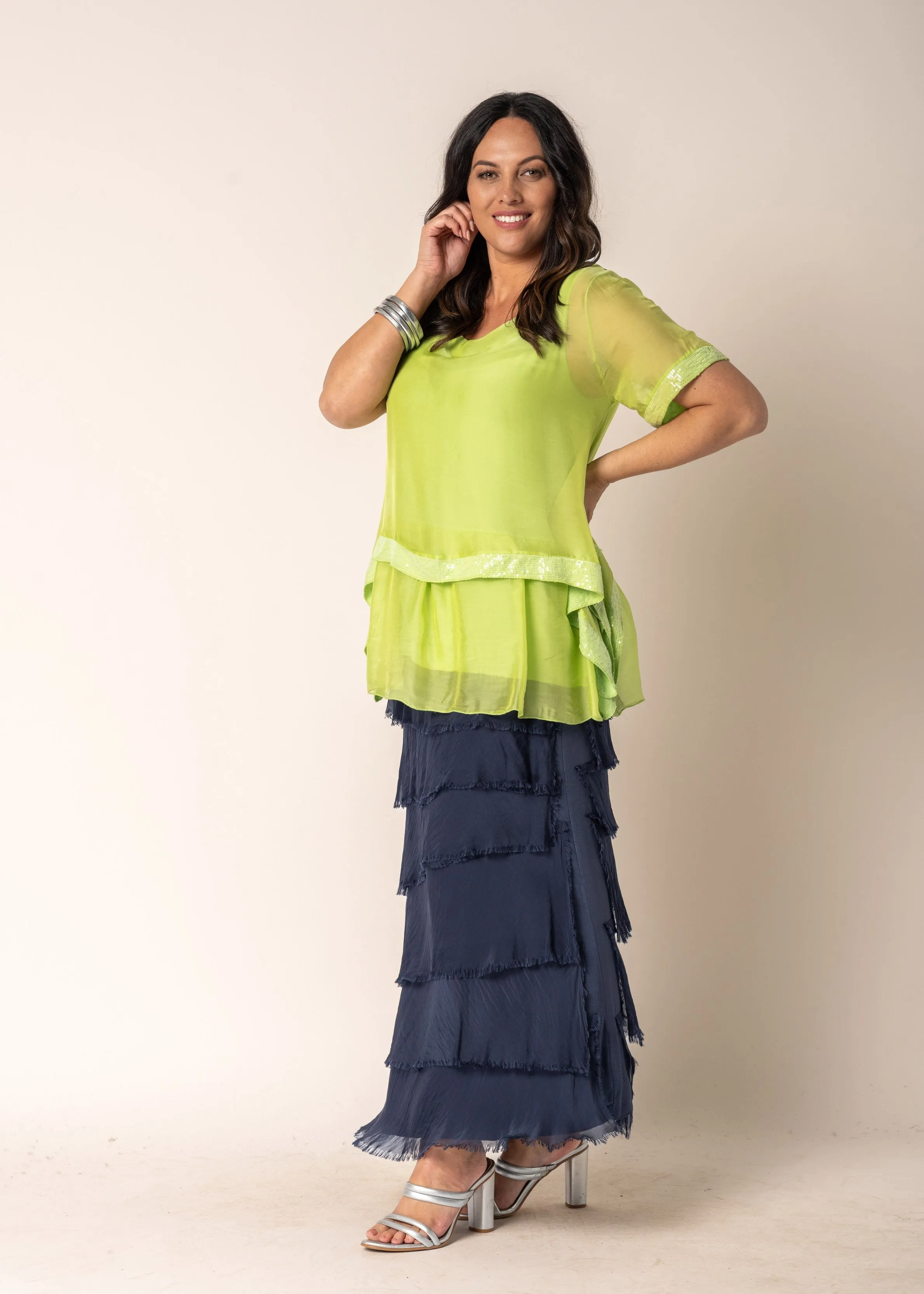 Malaika Silk Top in Lime Splice