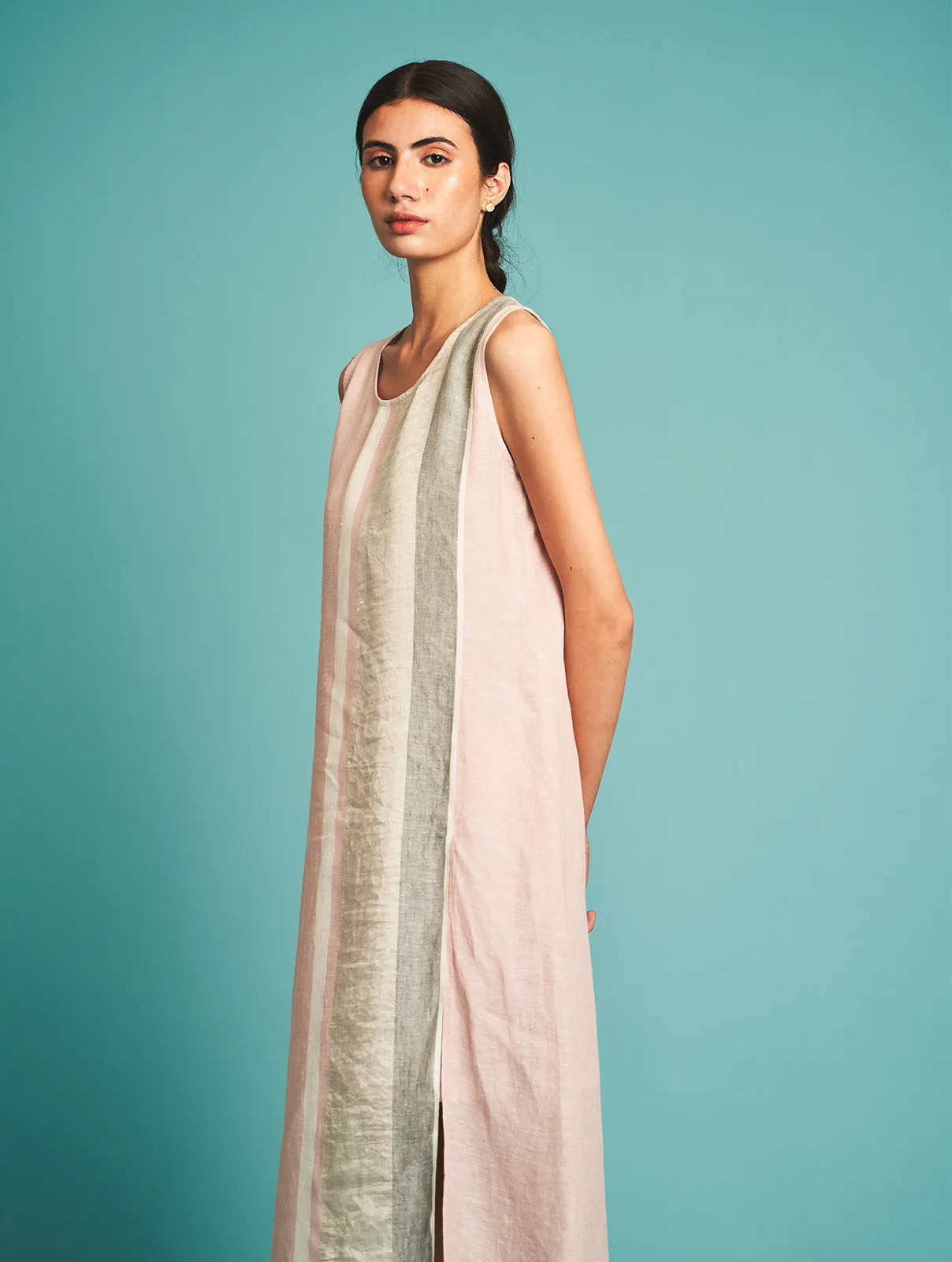 Manan   I   Niko Handloom Linen Kurta - Blush  I  Border Collection