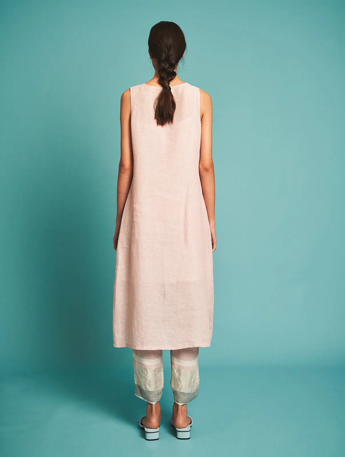 Manan   I   Niko Handloom Linen Kurta - Blush  I  Border Collection