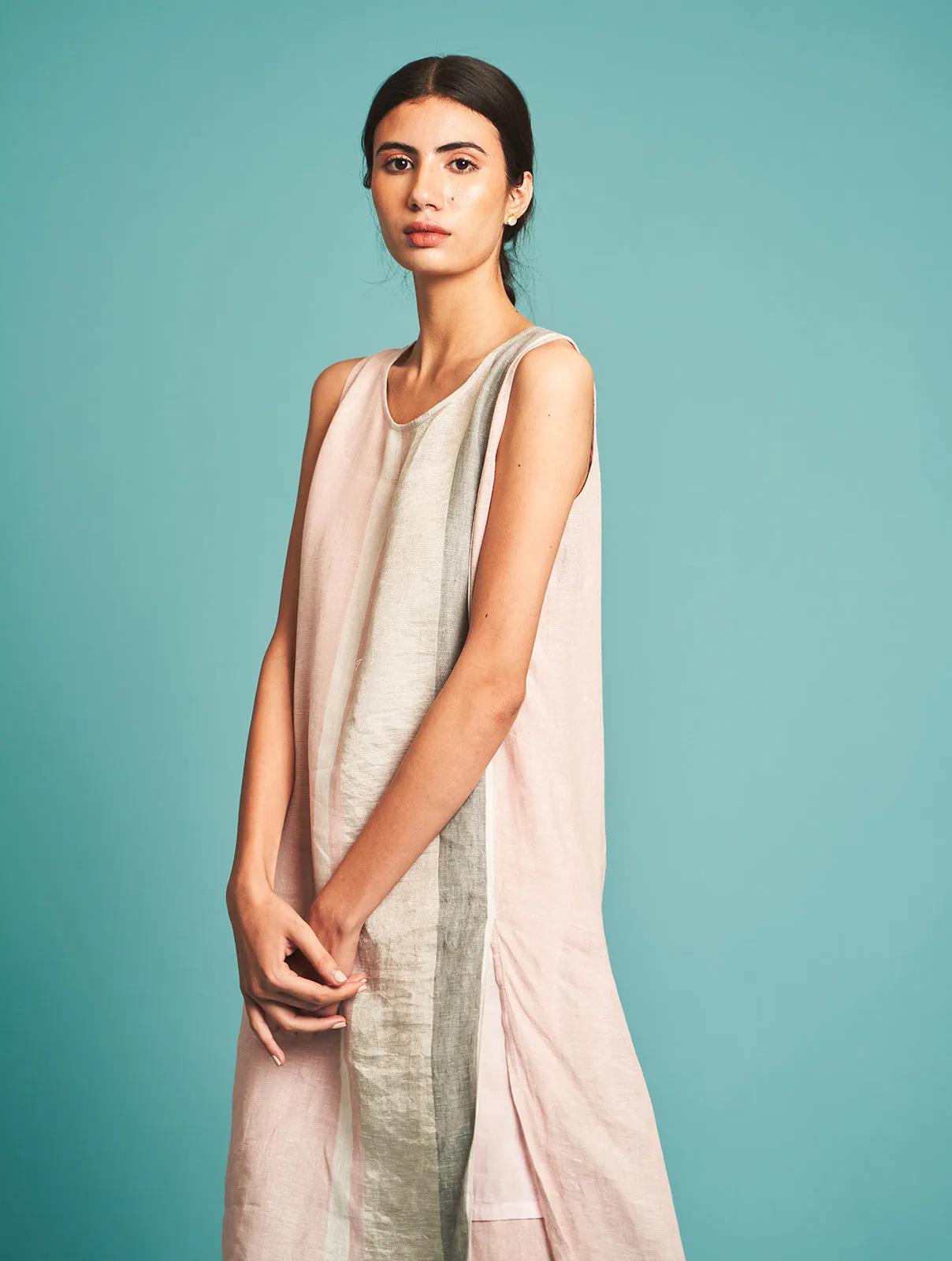 Manan   I   Niko Handloom Linen Kurta - Blush  I  Border Collection