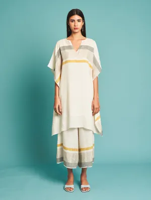 Manan   I   Sato Linen Kaftan - Ivory  Border Collection