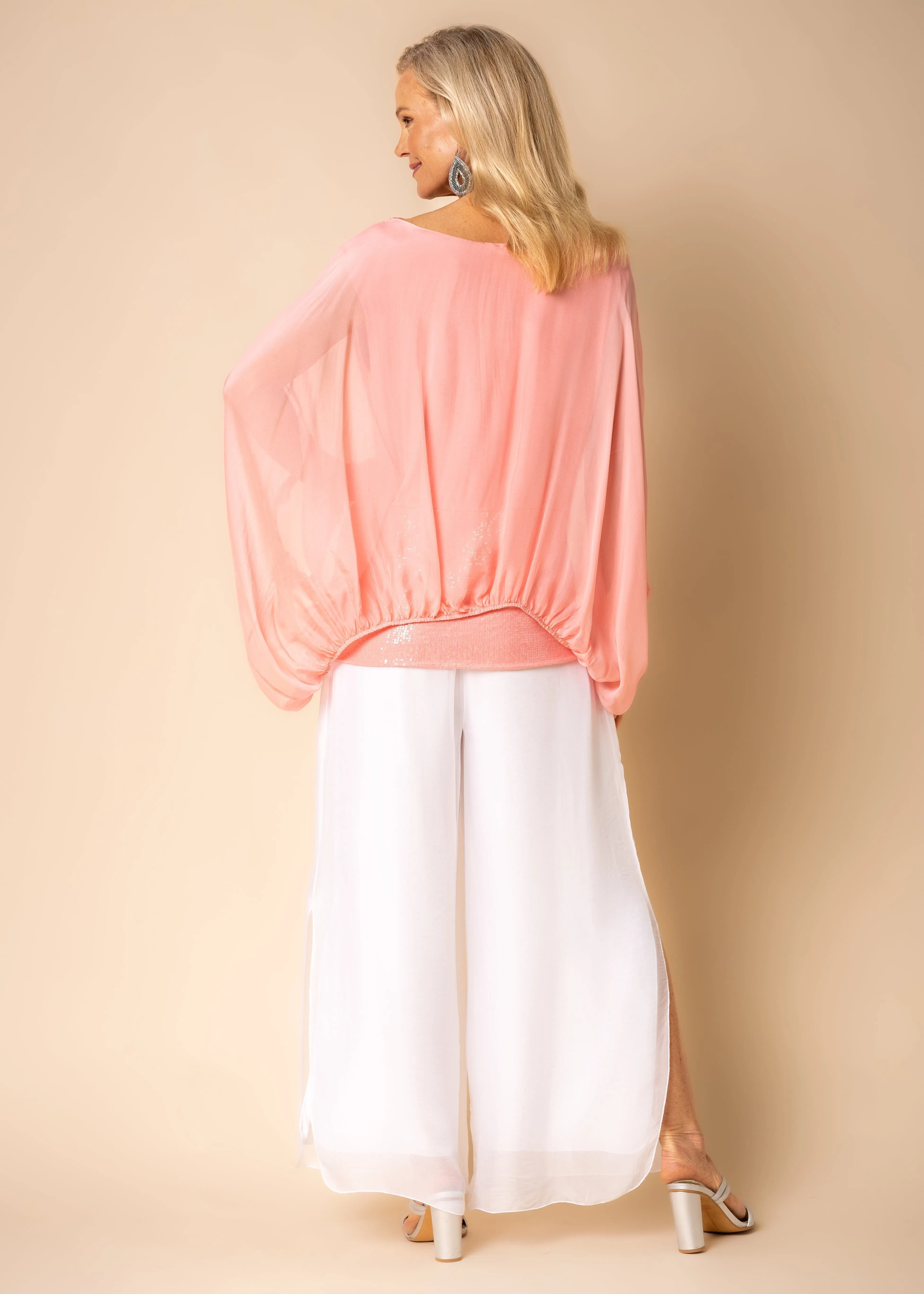 Marcella Silk Top in Coral Crush