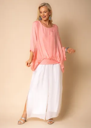 Marcella Silk Top in Coral Crush