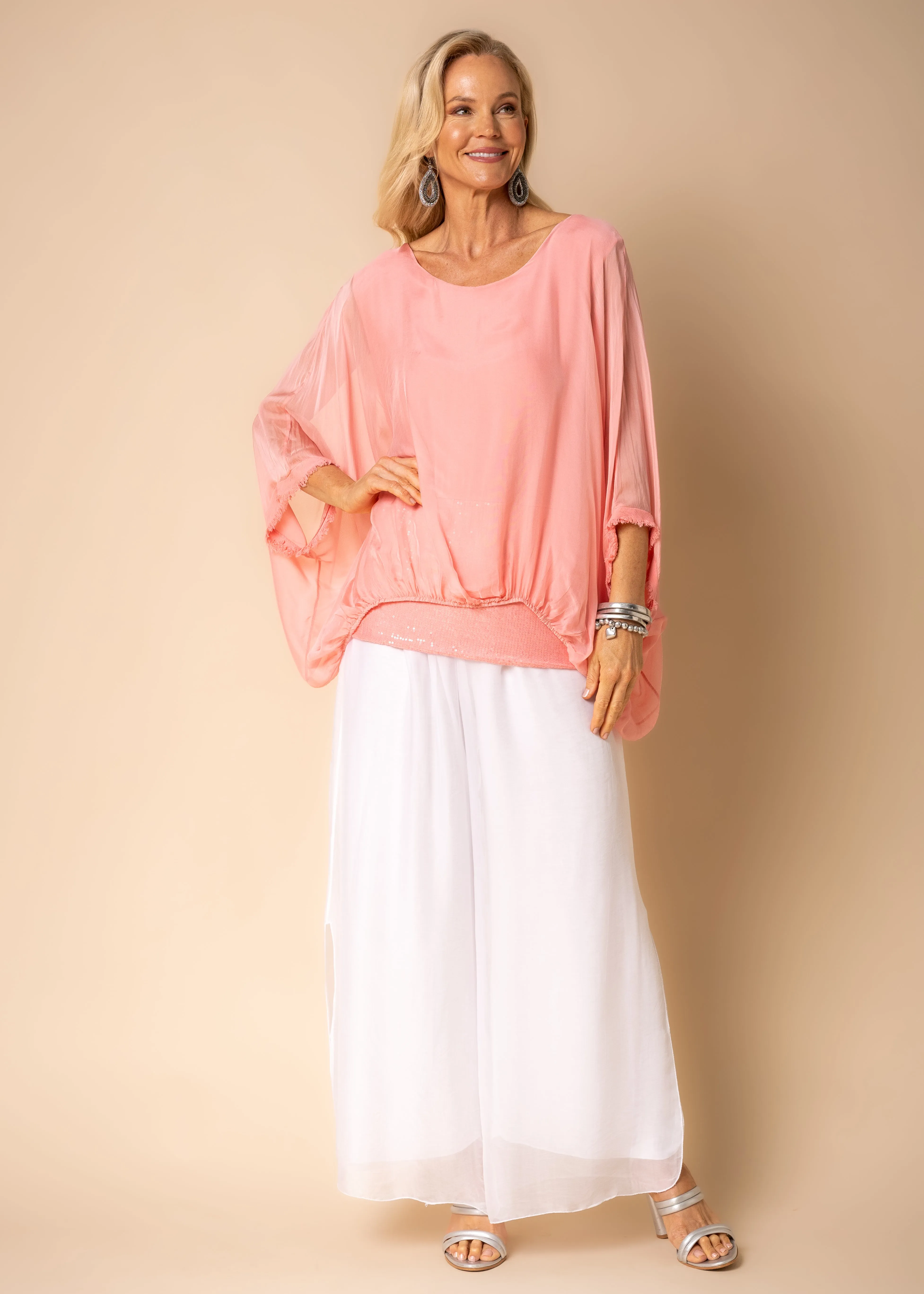 Marcella Silk Top in Coral Crush