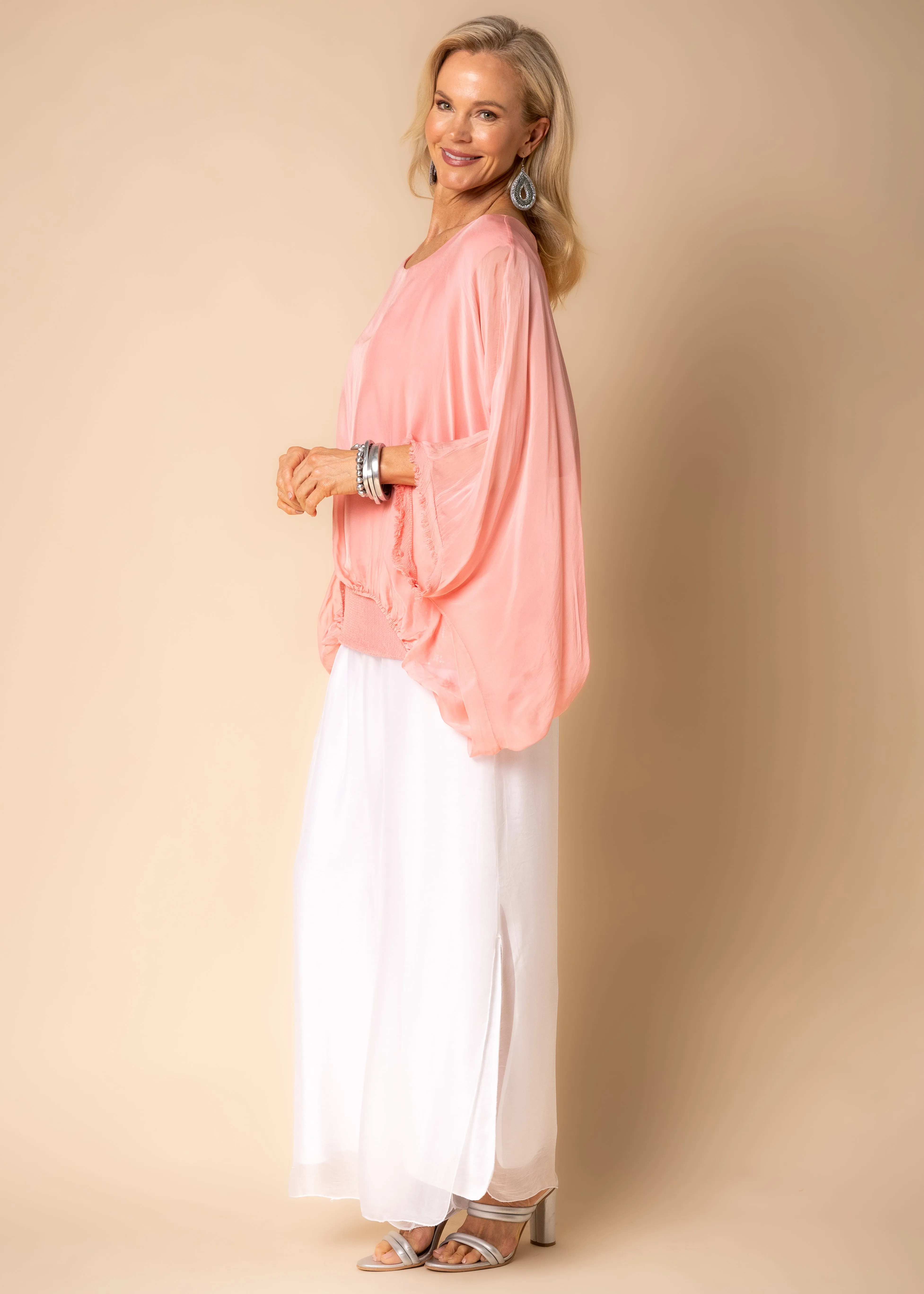 Marcella Silk Top in Coral Crush
