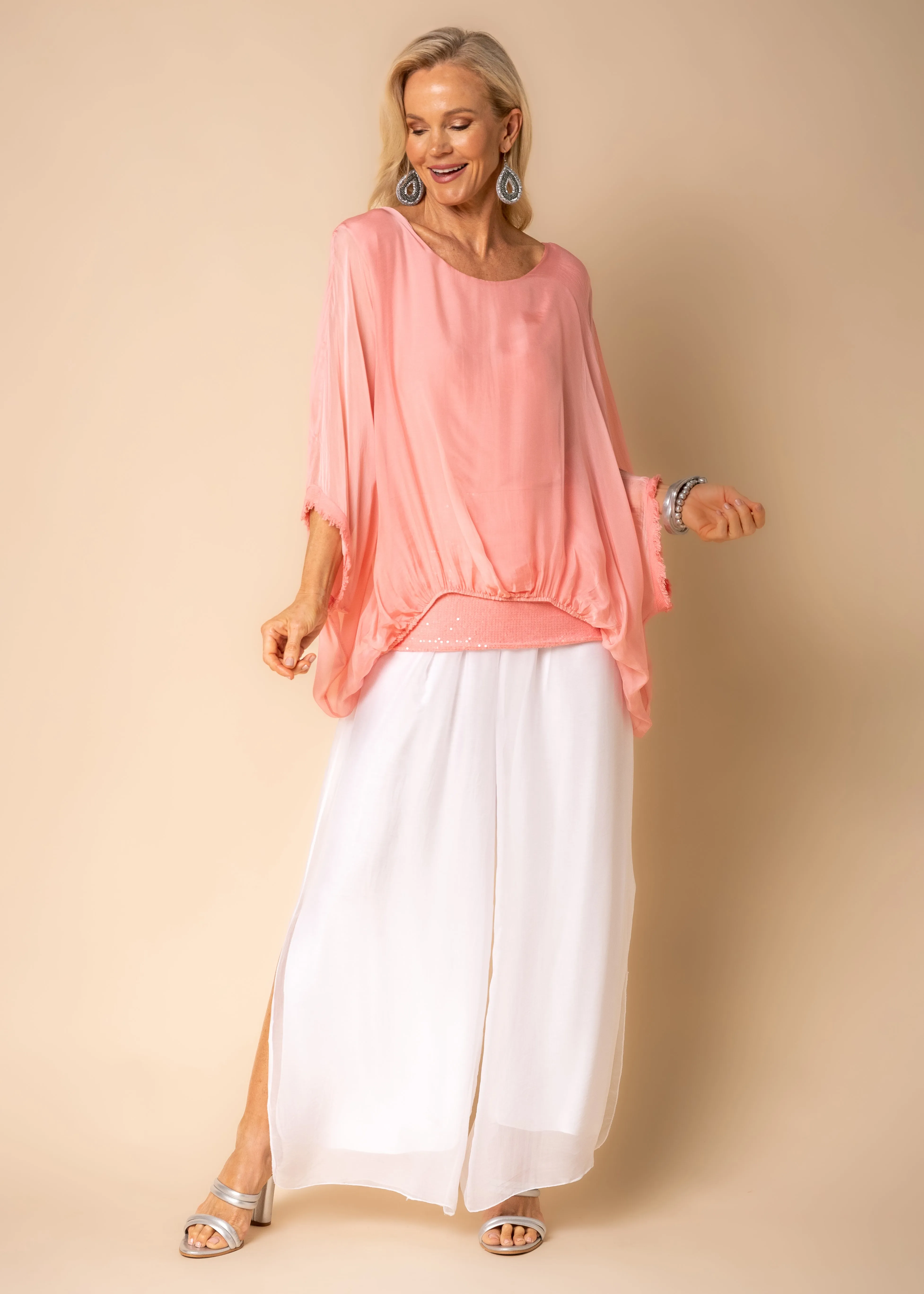 Marcella Silk Top in Coral Crush