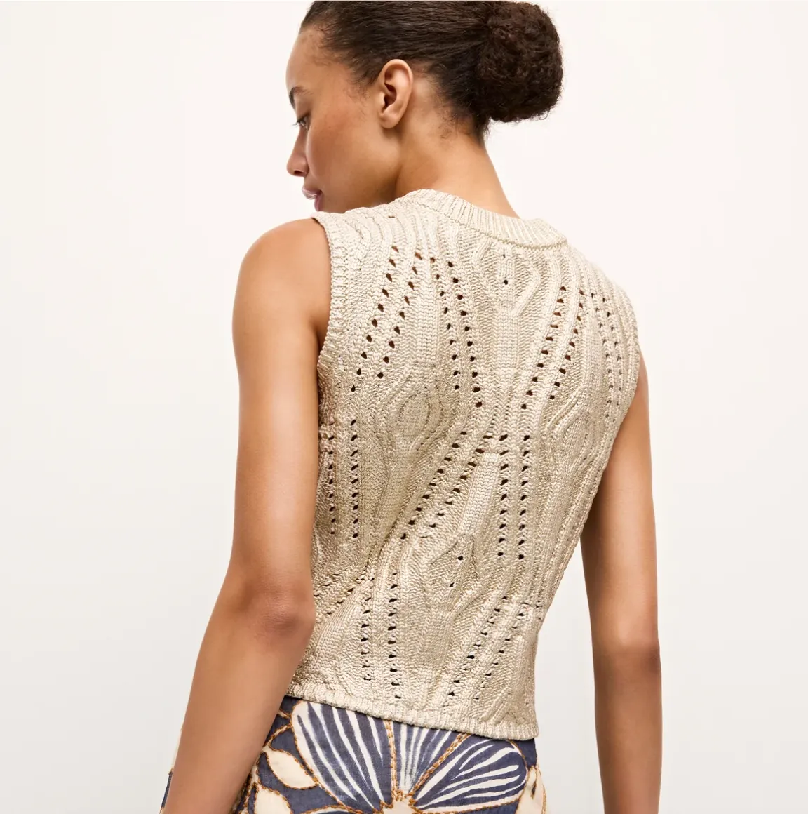 Marie Oliver - McGuire Foiled Cable Knit Sleeveless Top - Chrome