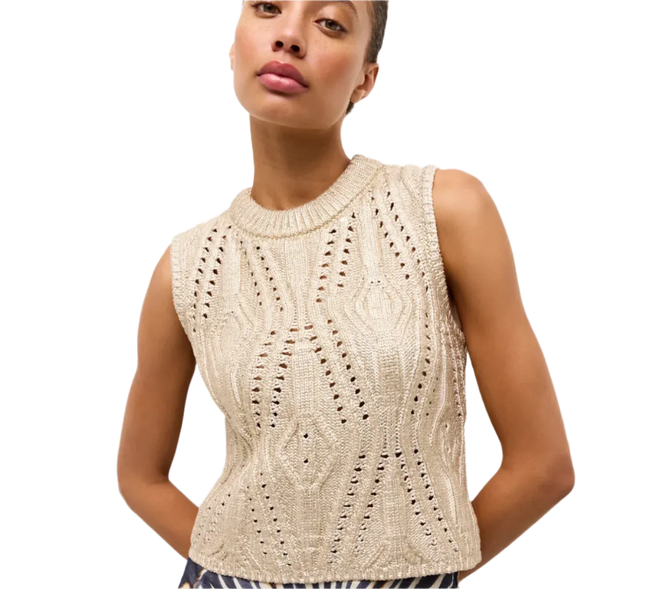 Marie Oliver - McGuire Foiled Cable Knit Sleeveless Top - Chrome