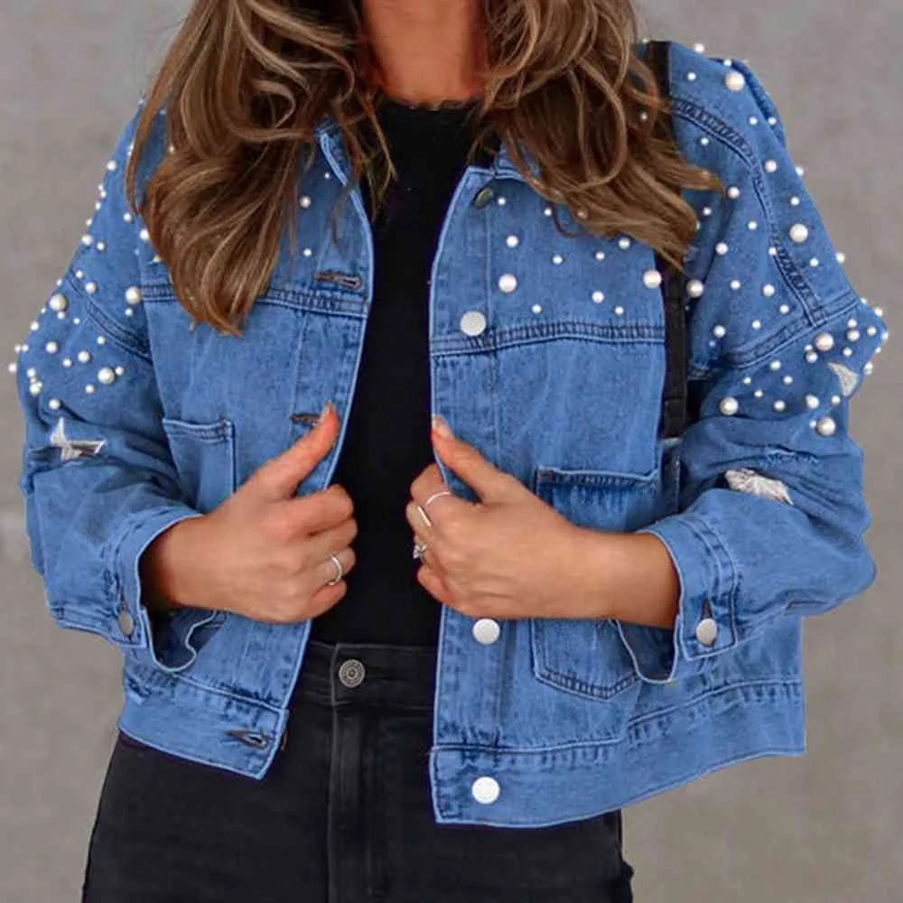 'Marlowe' Distressed Pearl Crop Jacket