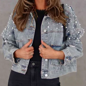 'Marlowe' Distressed Pearl Crop Jacket