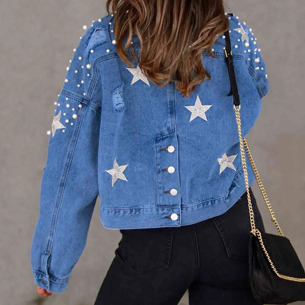 'Marlowe' Distressed Pearl Crop Jacket