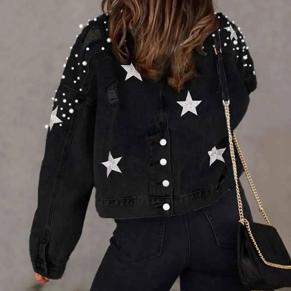 'Marlowe' Distressed Pearl Crop Jacket