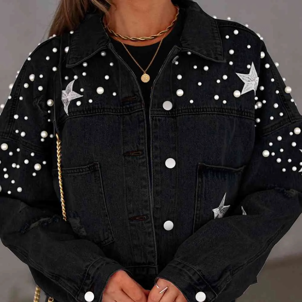 'Marlowe' Distressed Pearl Crop Jacket